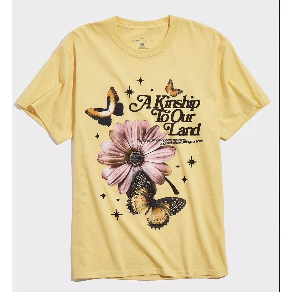 Alpha Collective Shirt Mens Large Yellow A Kinship To Our Land Graphic‎ Tee